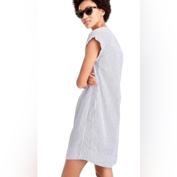 J. Crew Lace Up Striped Shirt Dress Blue White Large - Picture 4 of 8